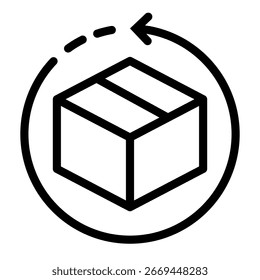 Una caja con una flecha ilustra el proceso de devolución del producto para compras en línea.