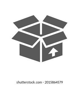 Box with arrow up inward, incoming loading icon glyph  for web and mobile, modern minimalistic flat design. Vector dark grey icon on light grey background.