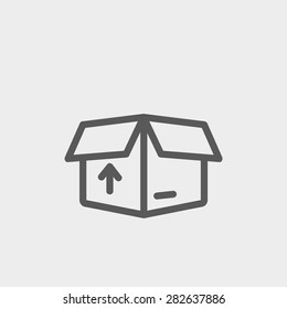 Box with arrow up inward, incoming loading icon thin line for web and mobile, modern minimalistic flat design. Vector dark grey icon on light grey background.