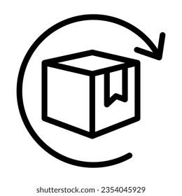 Box with arrow line icon, logistics concept, commodity turnover sign on white background, return and relocation of goods icon in outline for mobile web design. Vector graphics.