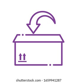 Diseño de iconos de estilo de línea de caja y flecha, logística de entrega transporte almacén de servicios de envío industria y tema global Ilustración de vectores