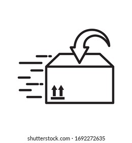 Diseño de iconos de estilo de línea de caja y flecha, logística de entrega transporte almacén de servicios de envío industria y tema global Ilustración de vectores