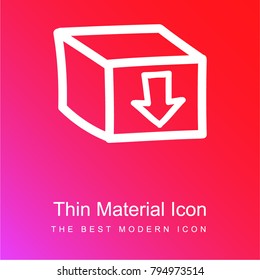 Box with an arrow sign pointing down hand drawn symbol red and pink gradient material white icon minimal design