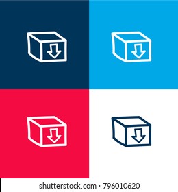 Box with an arrow sign pointing down hand drawn symbol four color material and minimal icon logo set in red and blue