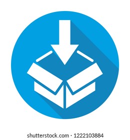 Box arrow vector blue icon in modern flat style isolated. Symbol Box arrow is good for your web design.