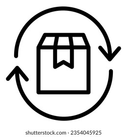 Icono de línea de caja y flechas, concepto de entrega, registro de movimiento de mercancías en fondo blanco, Entrega y devolución gratuita de regalos o paquetes icono de contorno estilo móvil, web. Gráficos vectoriales.