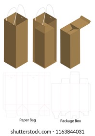 box and bag dieline for bottle package mockup
