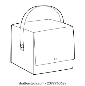 Box Bag silhouette. Fashion accessory technical illustration. Vector satchel front 3-4 view for Men, women, unisex style, flat handbag CAD mockup sketch outline isolated