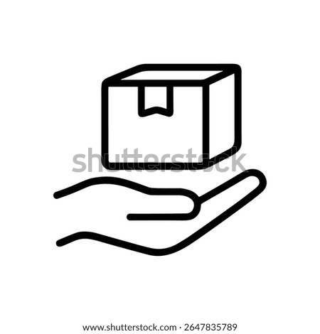 Box balanced on a hand. Icon symbol illustration