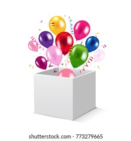 Box And Balloons With Gradient Mesh, Vector Illustration