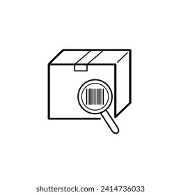 Box with a bar code. Labeling of goods.  Doodle icon. Vector illustration for marketing and electronic commerce.