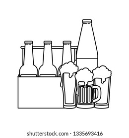 box with beer bottles and glass isolated icon