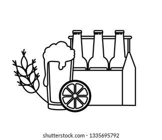 box with beer bottles and glass isolated icon