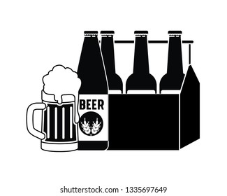 box with beer bottles and glass isolated icon