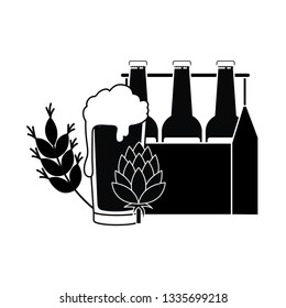 box with beer bottles and glass isolated icon