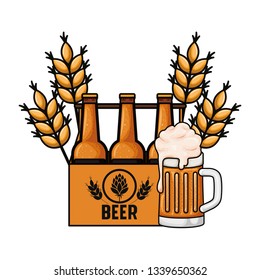 box with beer bottles and glass isolated icon