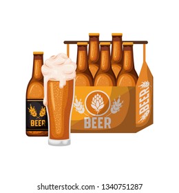 box with beer bottles and glass isolated icon