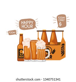 box with beer bottles and glass isolated icon
