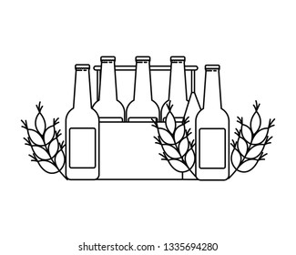 box with beer bottles and wheat isolated icon