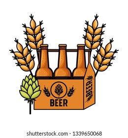box with beer bottles and wheat isolated icon