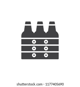Box of beer vector icon. filled flat sign for mobile concept and web design. Beer Bottles Crate simple solid icon. Symbol, logo illustration. Pixel perfect vector graphics