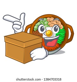 With box bibimbap served on mascot hot pan