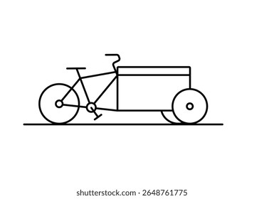 Bicicleta de caixa elétrica com tronco dianteiro para levantamento de entrega. Bicicleta de desenho linear, traçado editável