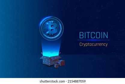 box and bitcoin learning cryptocurrencies. Bitcoin is a modern digital exchange payment, educational certificate of a program abroad. Modern electronic money, wireframe, plexus, point, vector , eps10