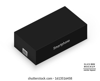 box black color with barcode and shadow for packaging your product isolated on white background. realistic and detailed mockup. stock vector 3d illustration