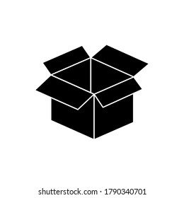 Box black shape icon. Open box outline vector illustration isolated on white.	