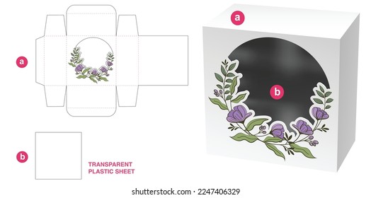 Box with blossom wreath and window die cut template