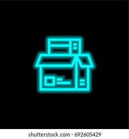 Box blue glowing neon ui ux icon. Glowing sign logo vector