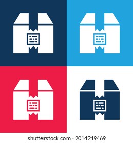 Box blue y red cuatro colores minimo conjunto de iconos