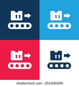 Box blue y red cuatro colores minimo conjunto de iconos