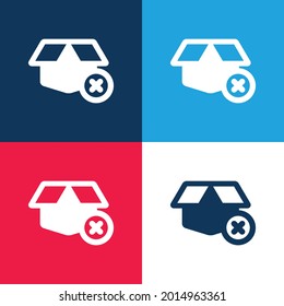 Box blue y red cuatro colores minimo conjunto de iconos
