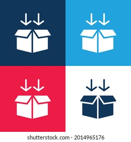 Box blue y red cuatro colores minimo conjunto de iconos