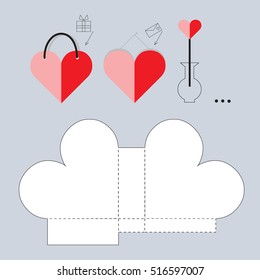 Box with blueprint template. A heart.