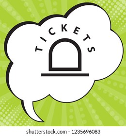 Box, booking, ticket office icon. Vector. Black icon in speech bubble at popart yellow green background.