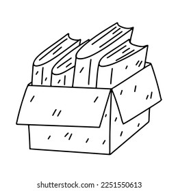 Box with books inside in hand drawn doodle style. Bookcrossing concept vector illustration. Free books to read and exchange.