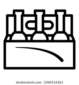 Caja con botellas de icono de línea de cerveza, concepto de Día de los Boristeros, estuche con tres botellas de fondo blanco, icono del paquete de botellas de cerveza en forma de contorno para móvil, web. Gráficos vectoriales