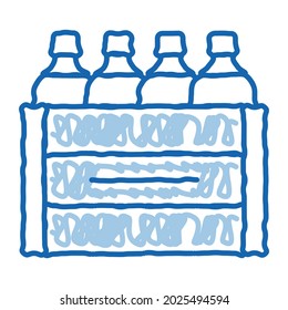 box with bottles of milk sketch icon vector. Hand drawn blue doodle line art box with bottles of milk sign. isolated symbol illustration