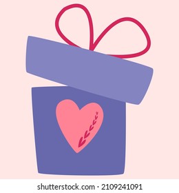 A box with a bow and a heart. Valentine card. Vector symbols of love. valentine's day. A series of postcards in the boho style.