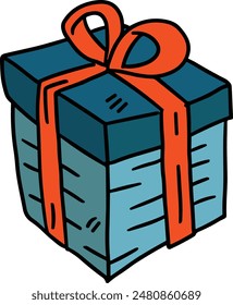 A box with a bow on top of it. The box is decorated with polka dots. The image is a simple drawing of a gift box