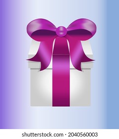 Box with bow and ribbons present white box with violet bow for birthday and other celebrations surprise box gift