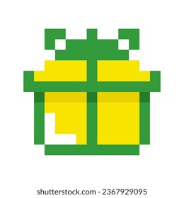 A box with a bow in the style of pixel art. Vector illustration