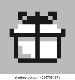 Una caja con un arco en el estilo de pixel art. Ilustración vectorial