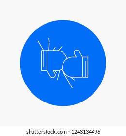 Box, boxing, competition, fight, gloves White Line Icon in Circle background. vector icon illustration