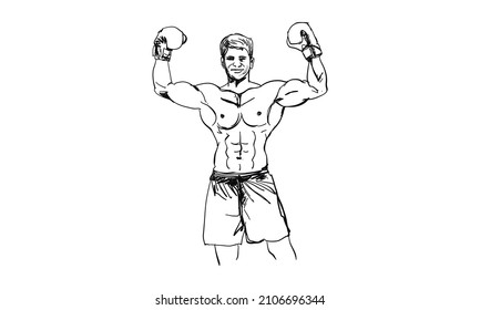 Box. Boxing Sport. Collection of boxing positions of some sportsmen, boxers. An hand drawn set on white. Isolated.