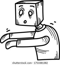 Box Boy Character doodle design element for your emoticon needs