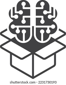 box and brain illustration in minimal style isolated on background